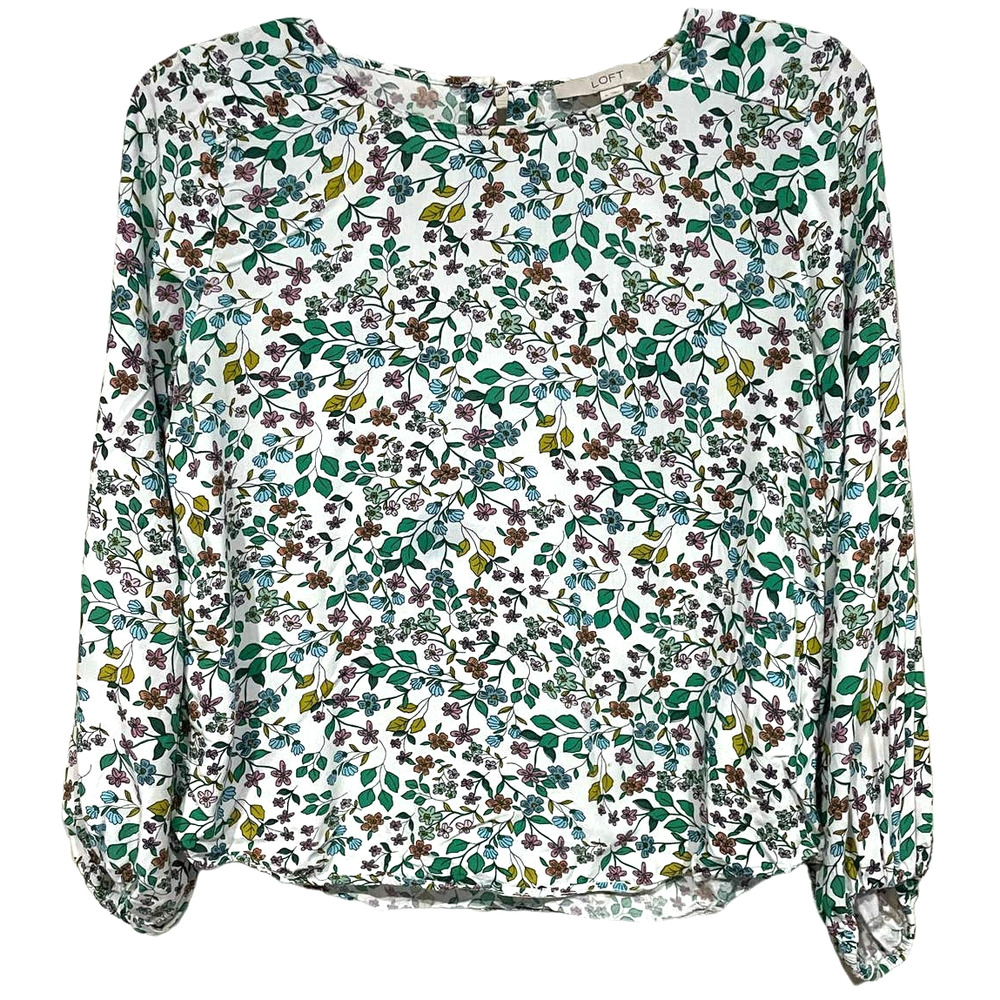 Loft sz Small Women's Long Sleeve 100% Viscose Floral Blouse